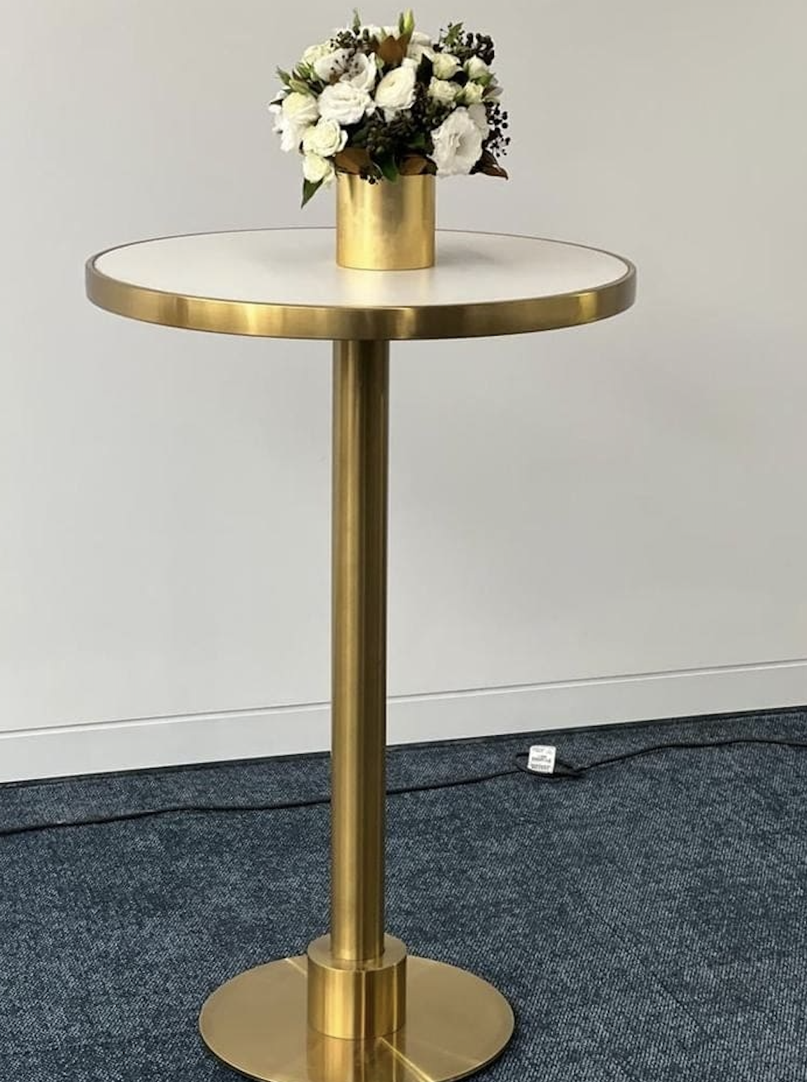 Brass Cocktail Bar Table w/ White Top brass cocktail bar table with marble top